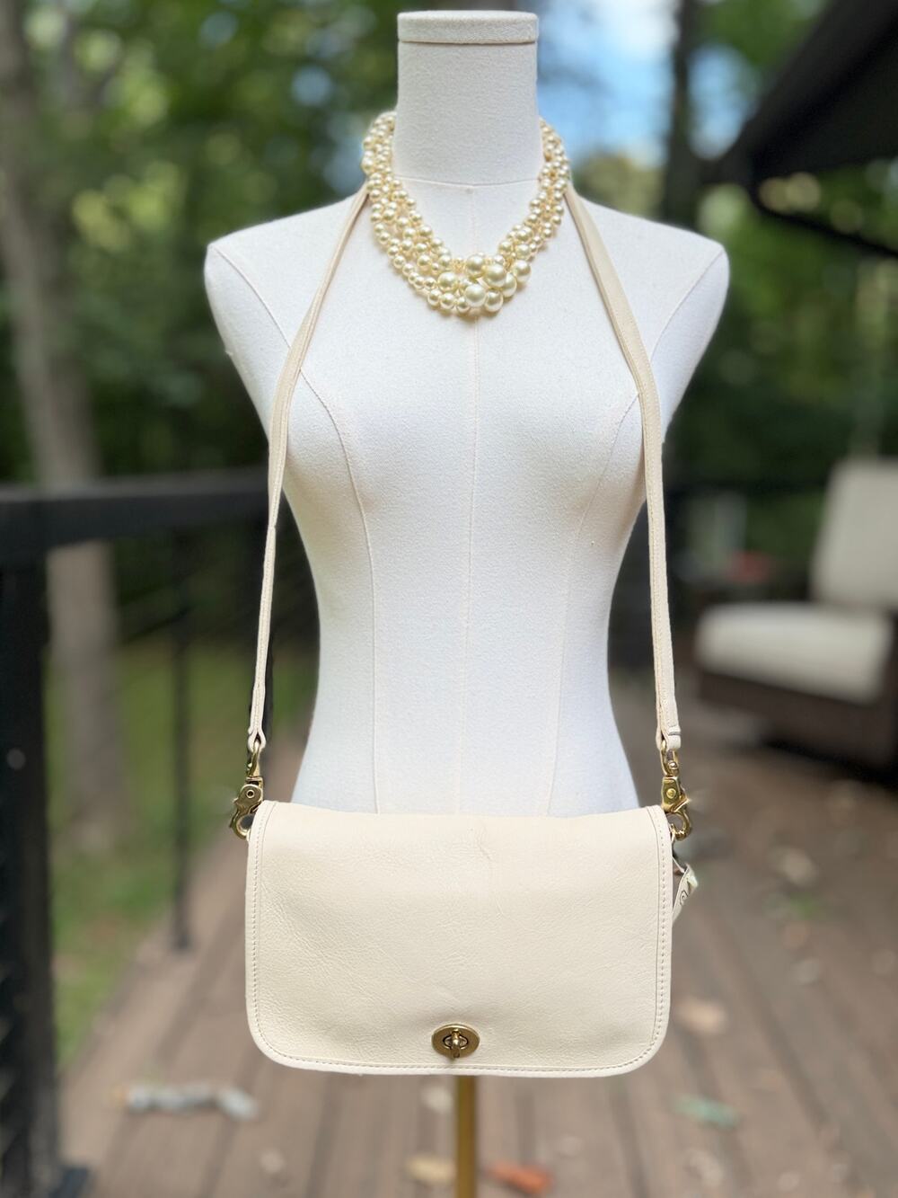 Vintage Coach 9755 Pocket Purse Bone Leather Crossbody USA NWT Orig Retail Tag